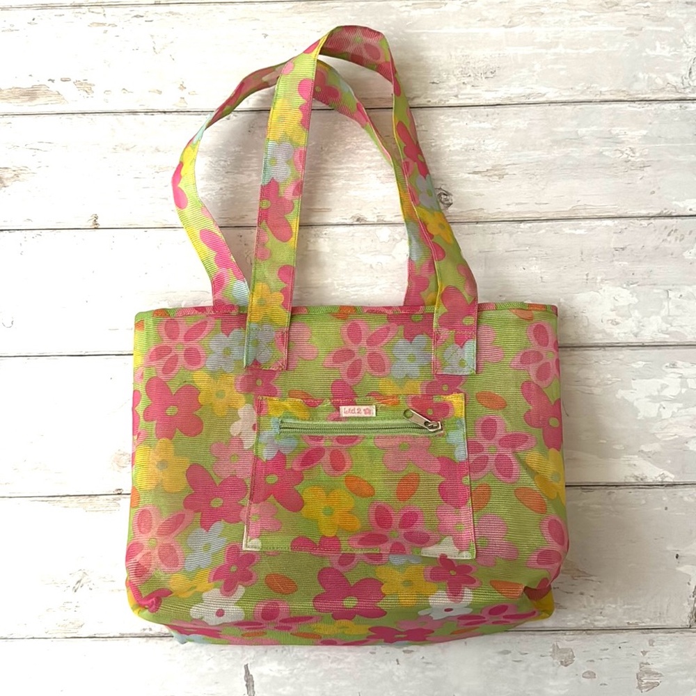 Limited Too Floral Girls Tote Bag Green Pink Yellow Flowers Retro Style